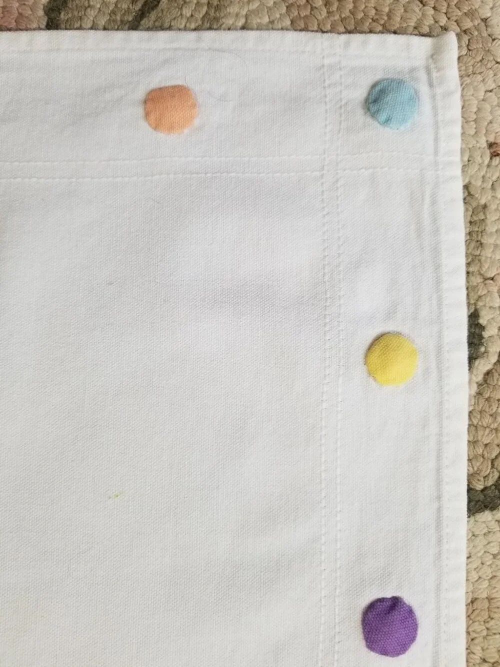 6 Dinner Napkins Large White Cotton w/ Colorful Handsewn Puffy Polka Dots